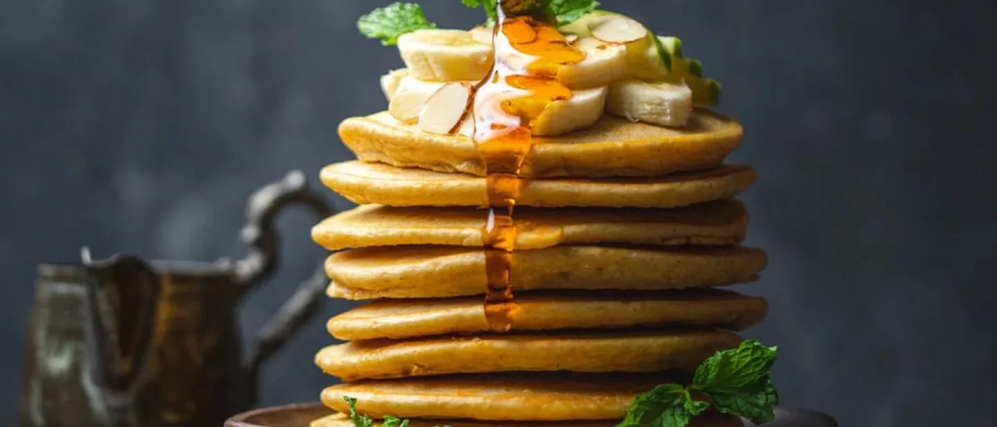 Oatmeal Pancake with Honey Syrup on Top