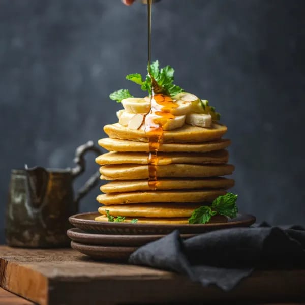 Oatmeal Pancake with Honey Syrup on Top